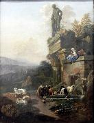 Johann Heinrich Roos Landschaft mit Tempelruine in Abendstimmung Spain oil painting artist
